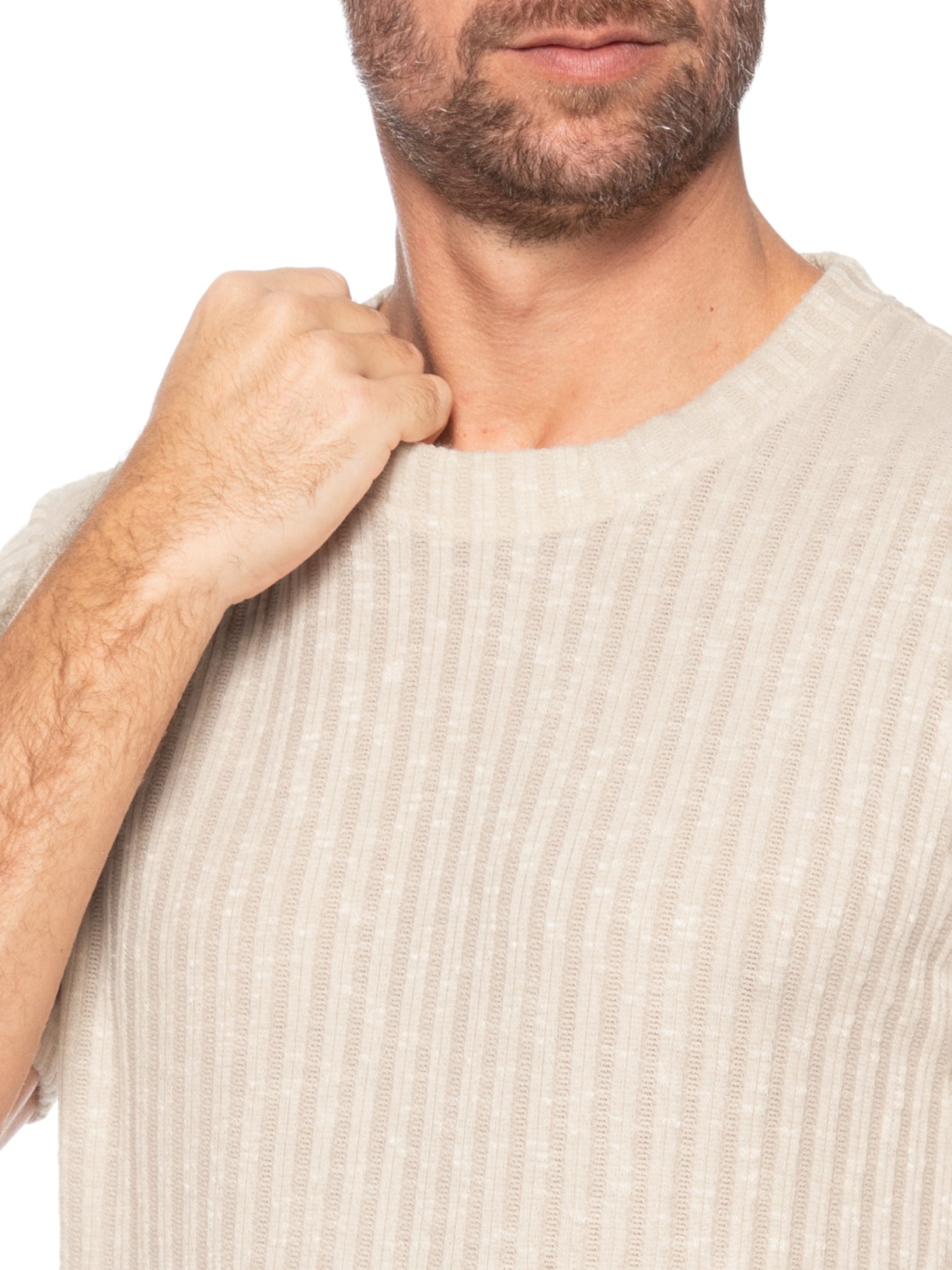 Camiseta Masculina Gola Redonda Com Textura Bege Basiq Men
