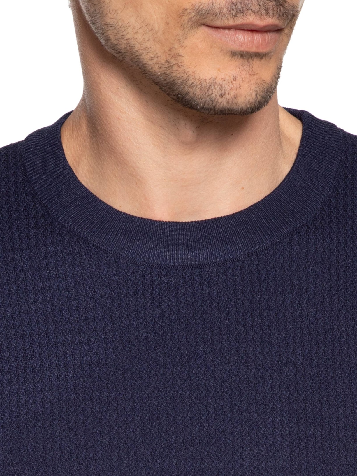 Camiseta Masculina Gola Redonda Em Tricot Azul '2 Essential