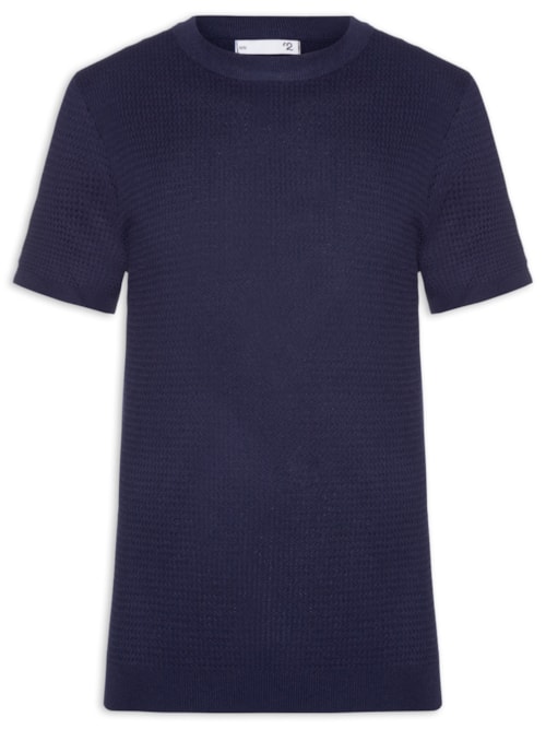Camiseta Masculina Gola Redonda Em Tricot - Azul