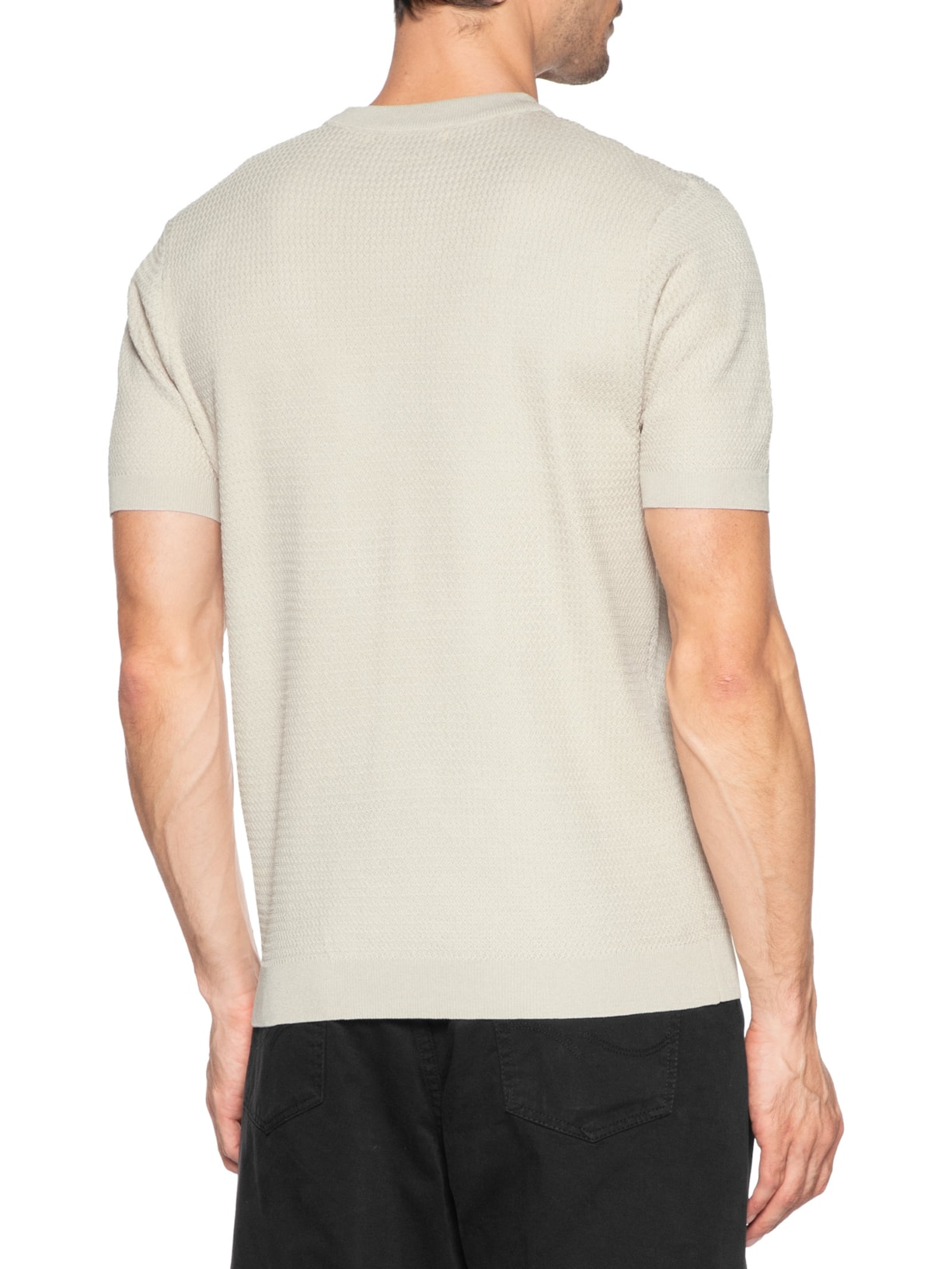Camiseta Masculina Gola Redonda Em Tricot Bege '2 Essential