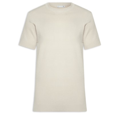 Camiseta Masculina Gola Redonda Em Tricot - Bege