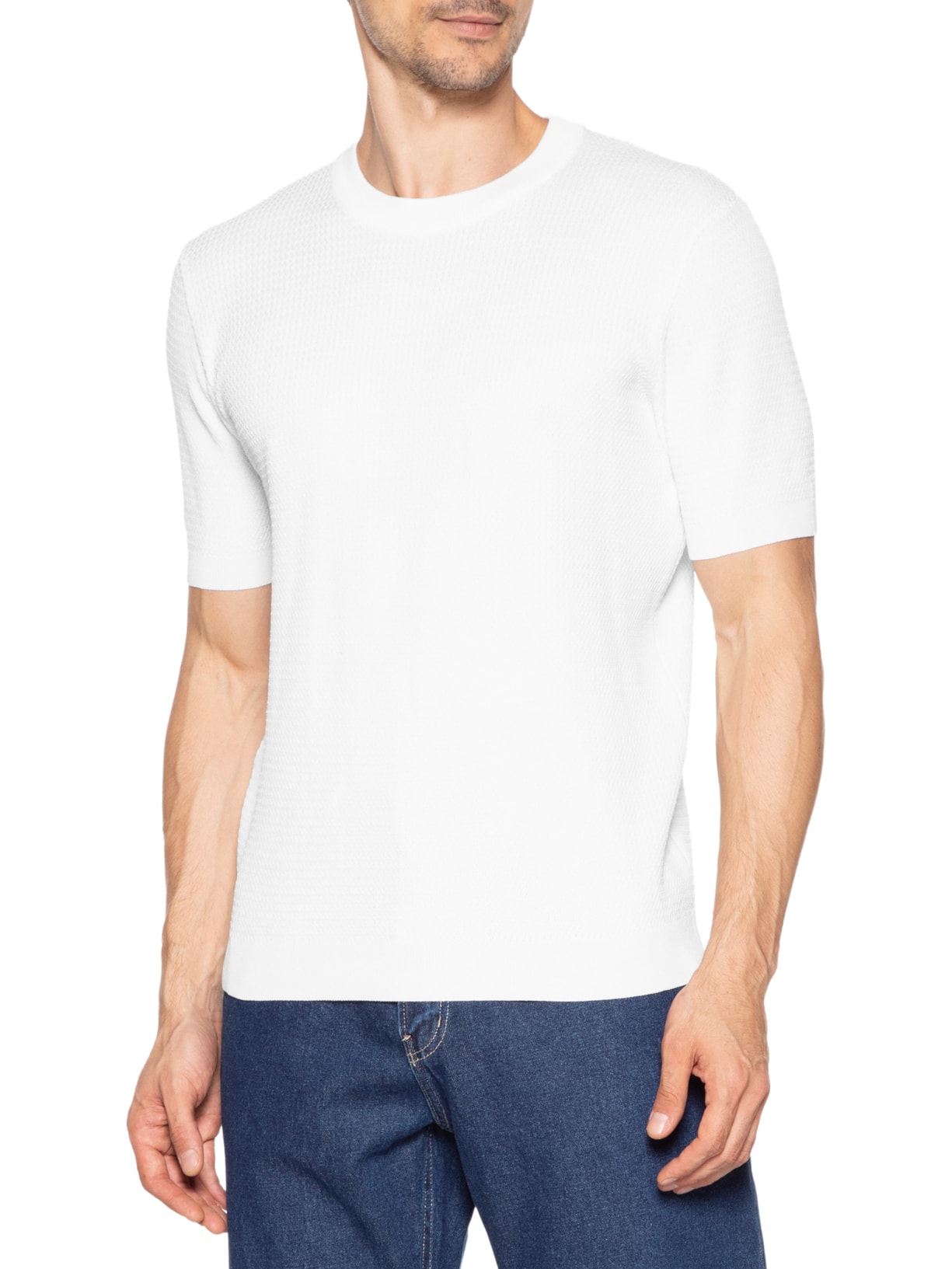 Camiseta Masculina Gola Redonda Em Tricot Branco '2 Essential