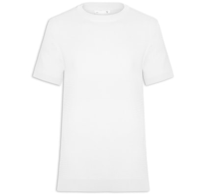 Camiseta Masculina Gola Redonda Em Tricot - Branco