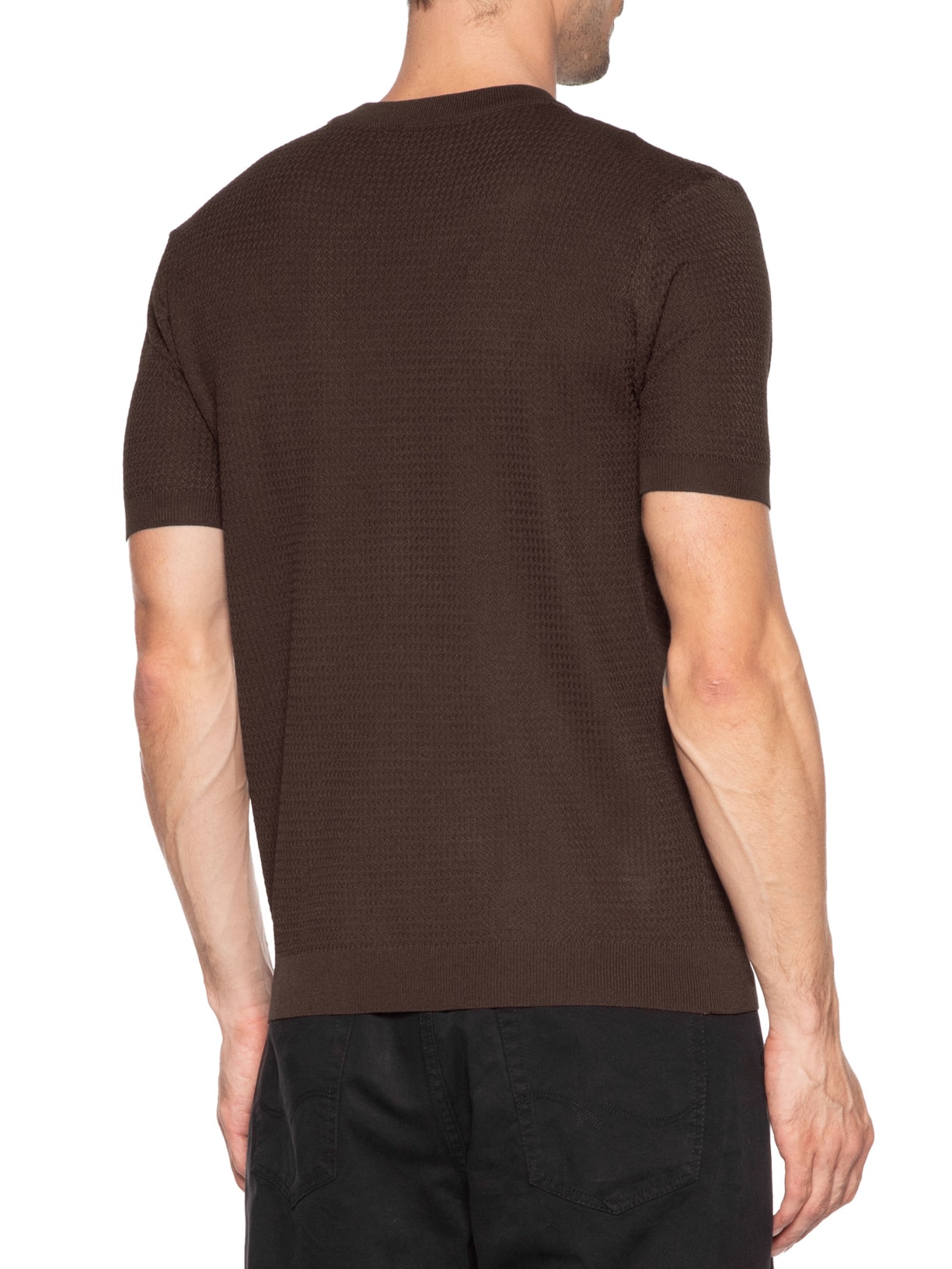 Camiseta Masculina Gola Redonda Em Tricot Marrom '2 Essential