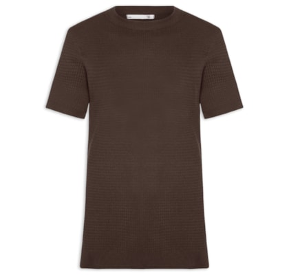 Camiseta Masculina Gola Redonda Em Tricot - Marrom
