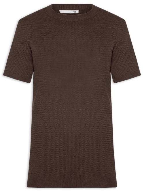 Camiseta Masculina Gola Redonda Em Tricot - Marrom