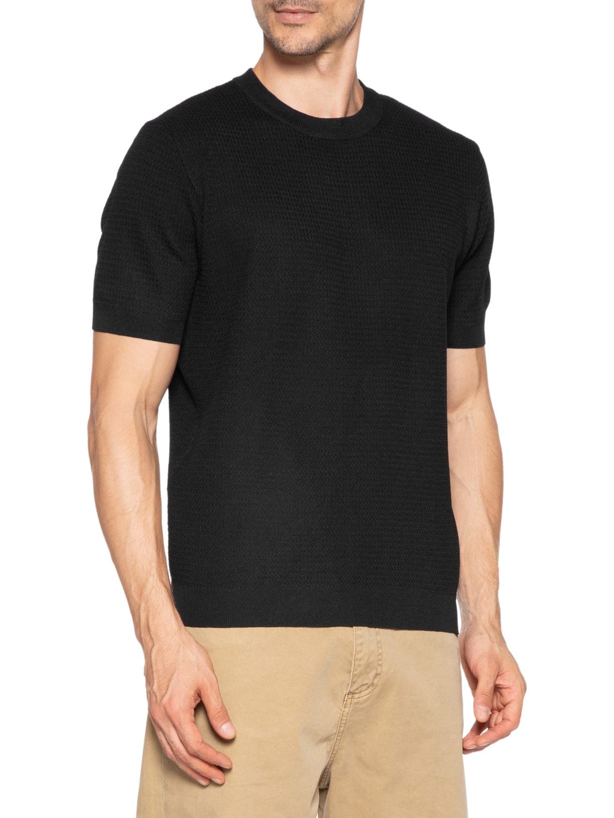 Camiseta Masculina Gola Redonda Em Tricot Preto '2 Essential