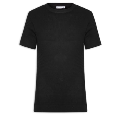 Camiseta Masculina Gola Redonda Em Tricot - Preto