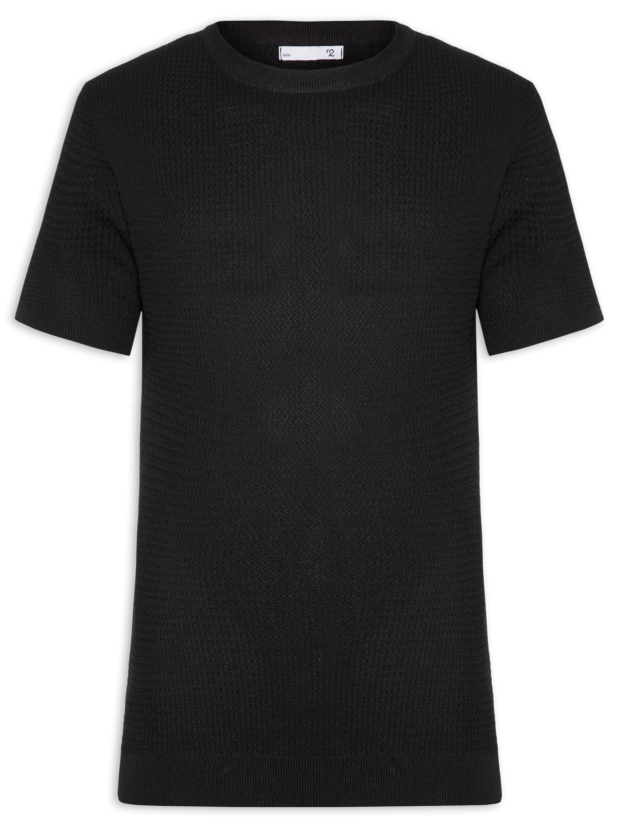 Camiseta Masculina Gola Redonda Em Tricot - Preto