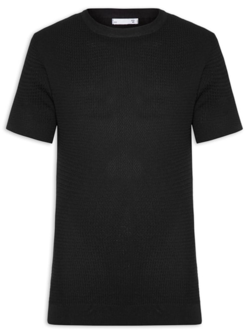 Camiseta Masculina Gola Redonda Em Tricot - Preto