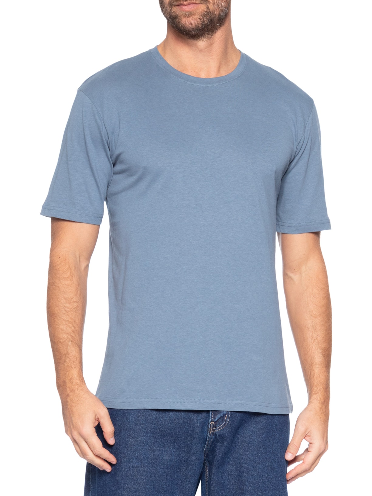 Camiseta Masculina Gola Redonda Manga Curta Azul Basiq Men