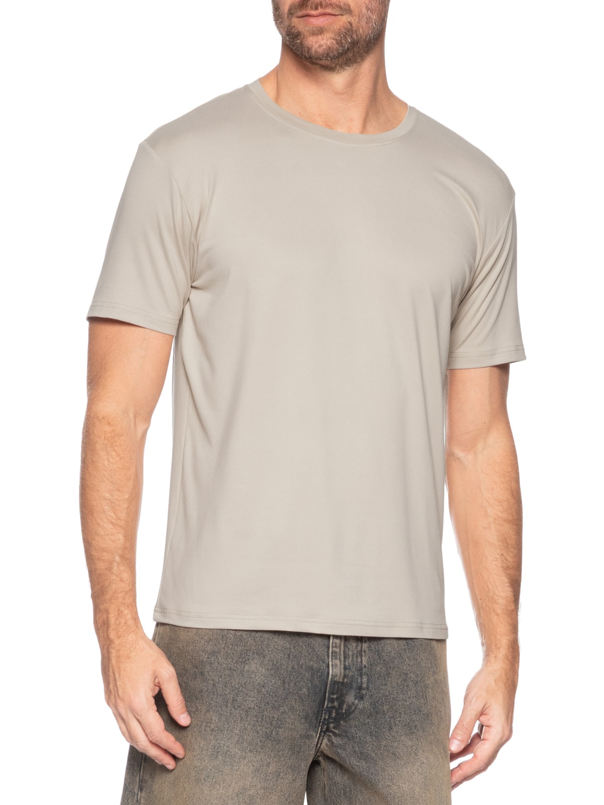 Camiseta Masculina Gola Redonda Manga Curta Bege Basiq Men