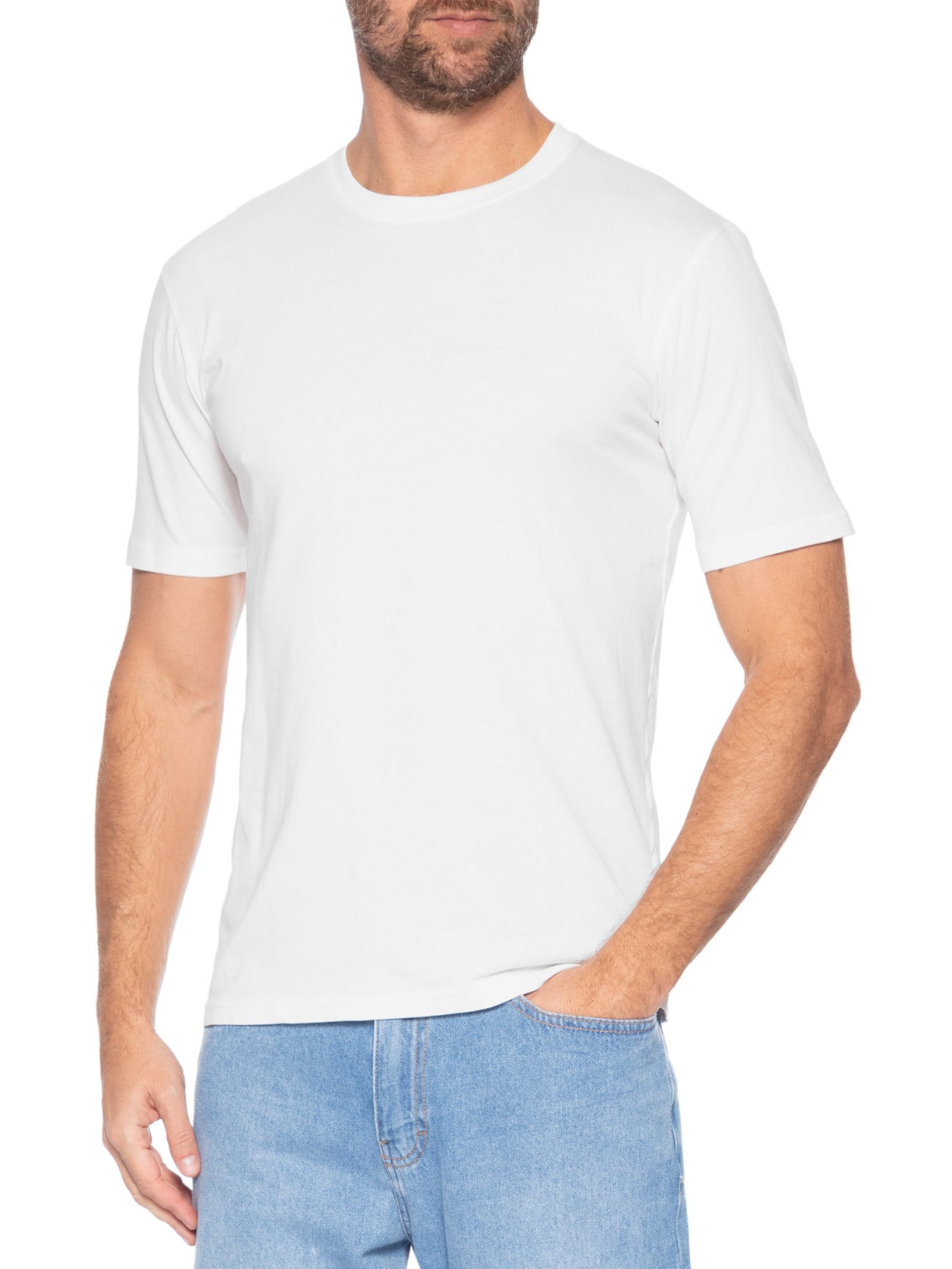 Camiseta Masculina Gola Redonda Manga Curta Branco Basiq Men
