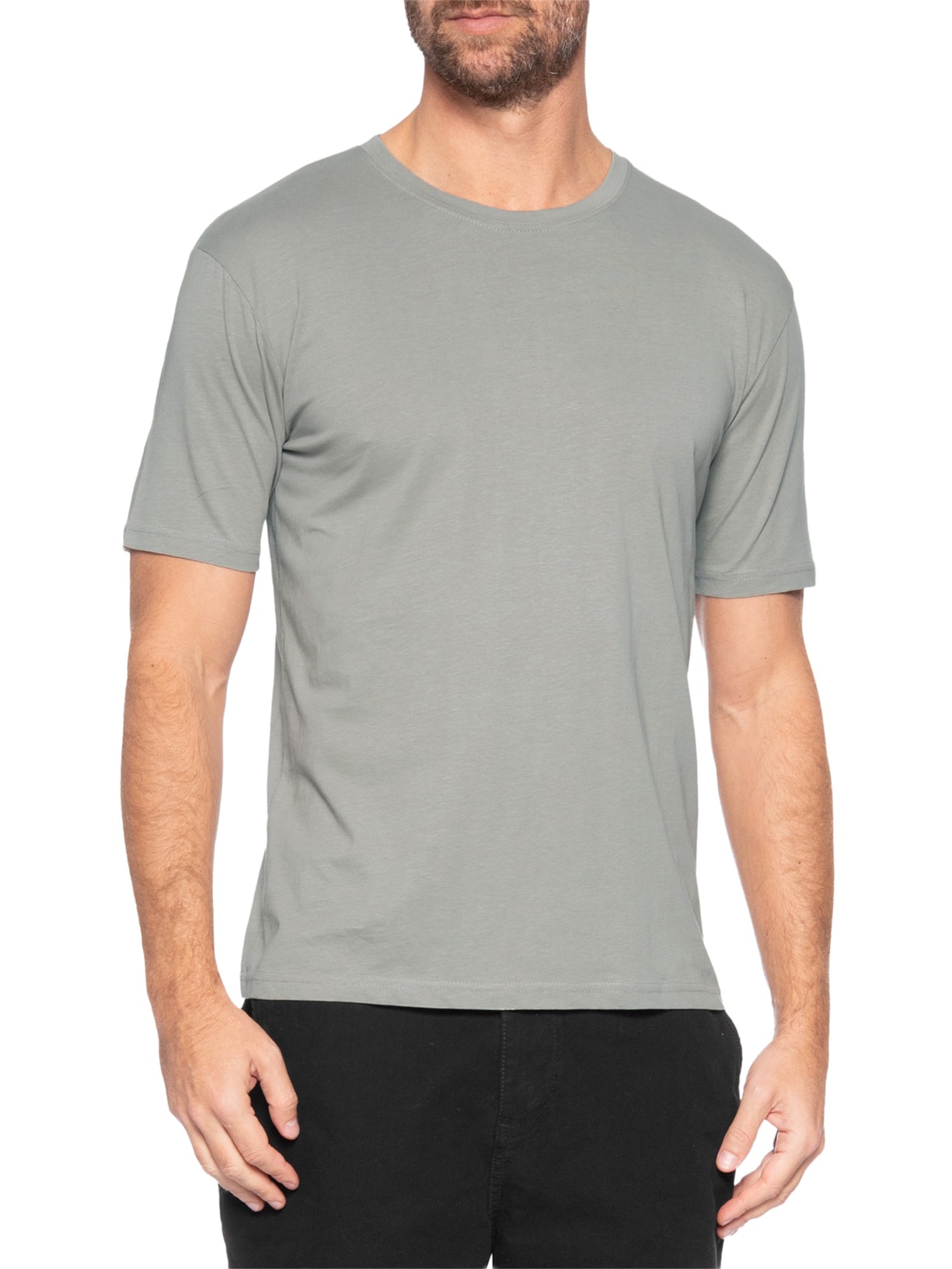 Camiseta Masculina Gola Redonda Manga Curta Cinza Basiq Men
