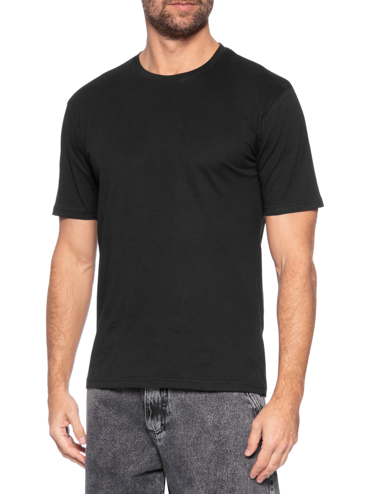 Camiseta Masculina Gola Redonda Manga Curta Preto Basiq Men