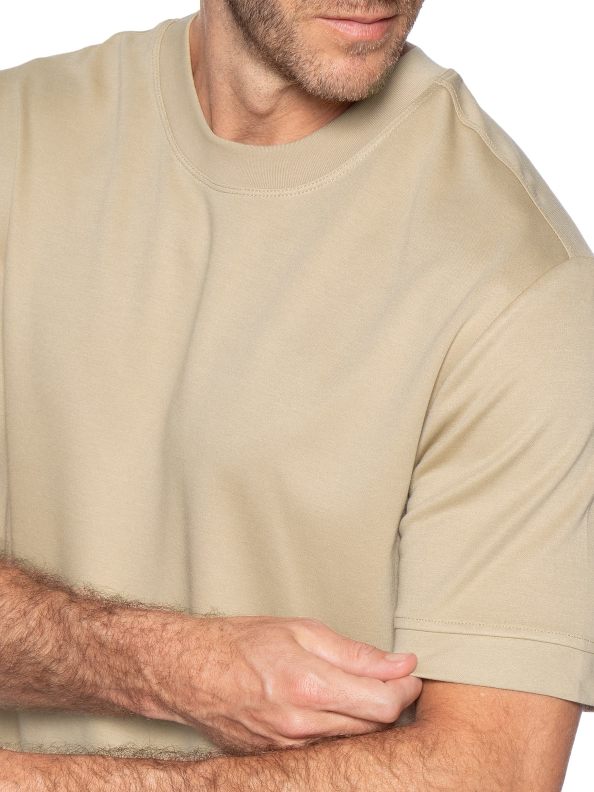 Camiseta Masculina Gola Redonda Reforçada – Bege '2 Essential