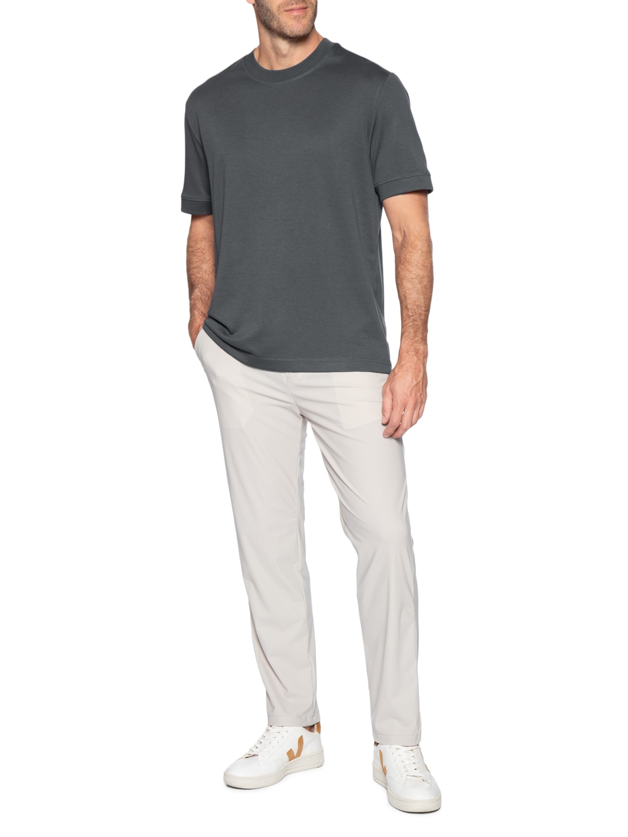 Camiseta Masculina Gola Redonda Reforçada – Cinza '2 Essential