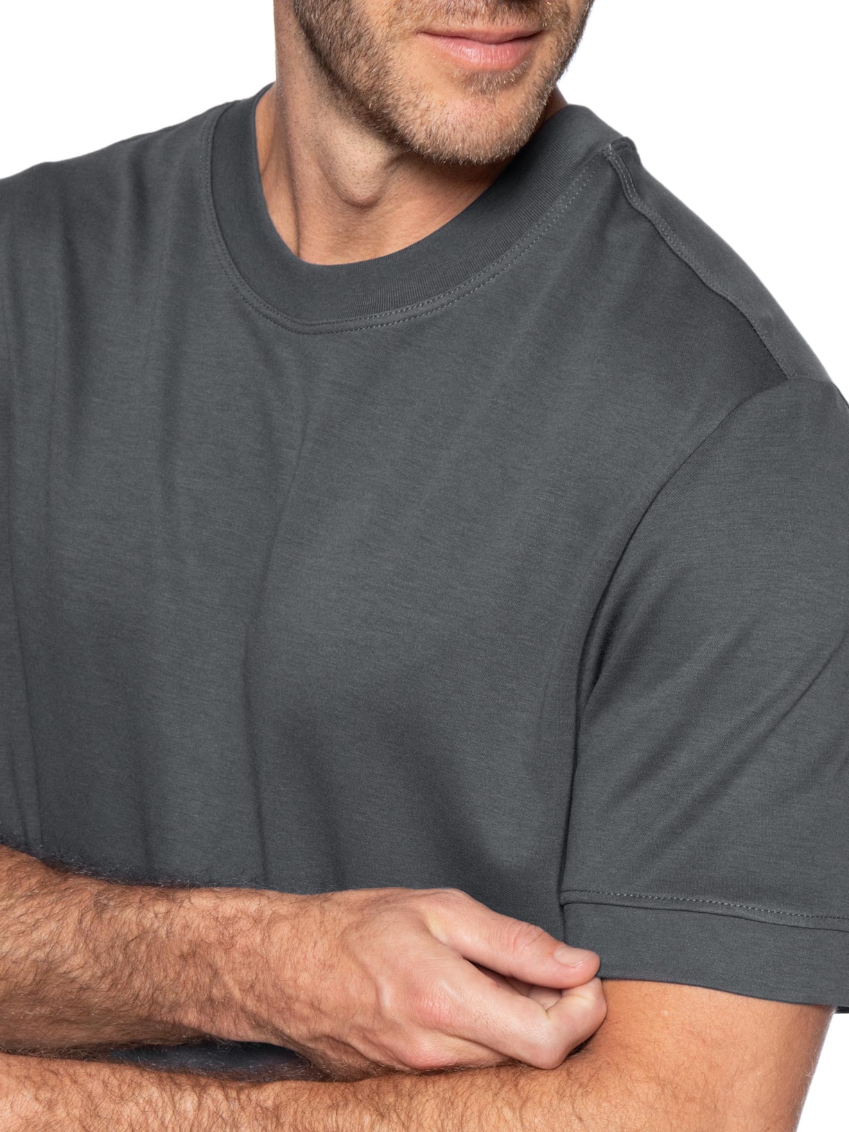 Camiseta Masculina Gola Redonda Reforçada – Cinza '2 Essential