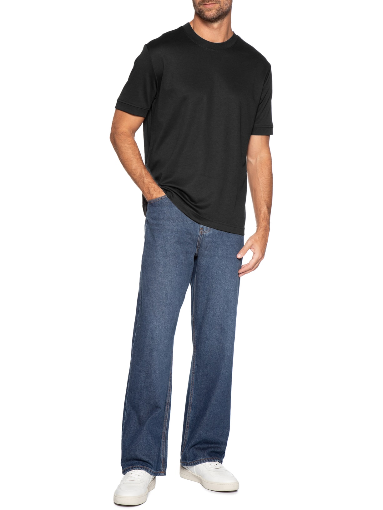 Camiseta Masculina Gola Redonda Reforçada – Preto '2 Essential