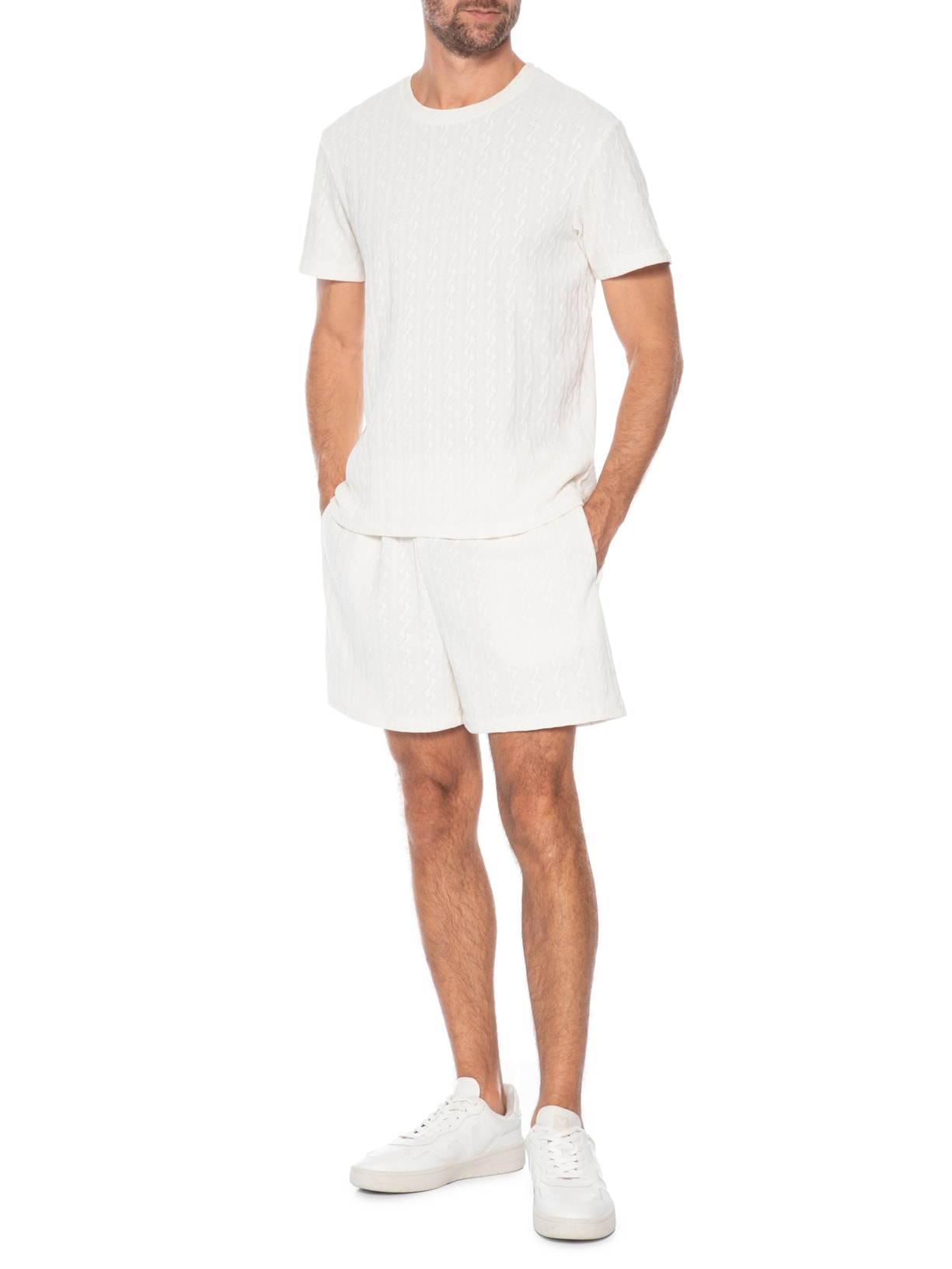 Camiseta Masculina Gola Redonda Texturizada Branco Basiq Men