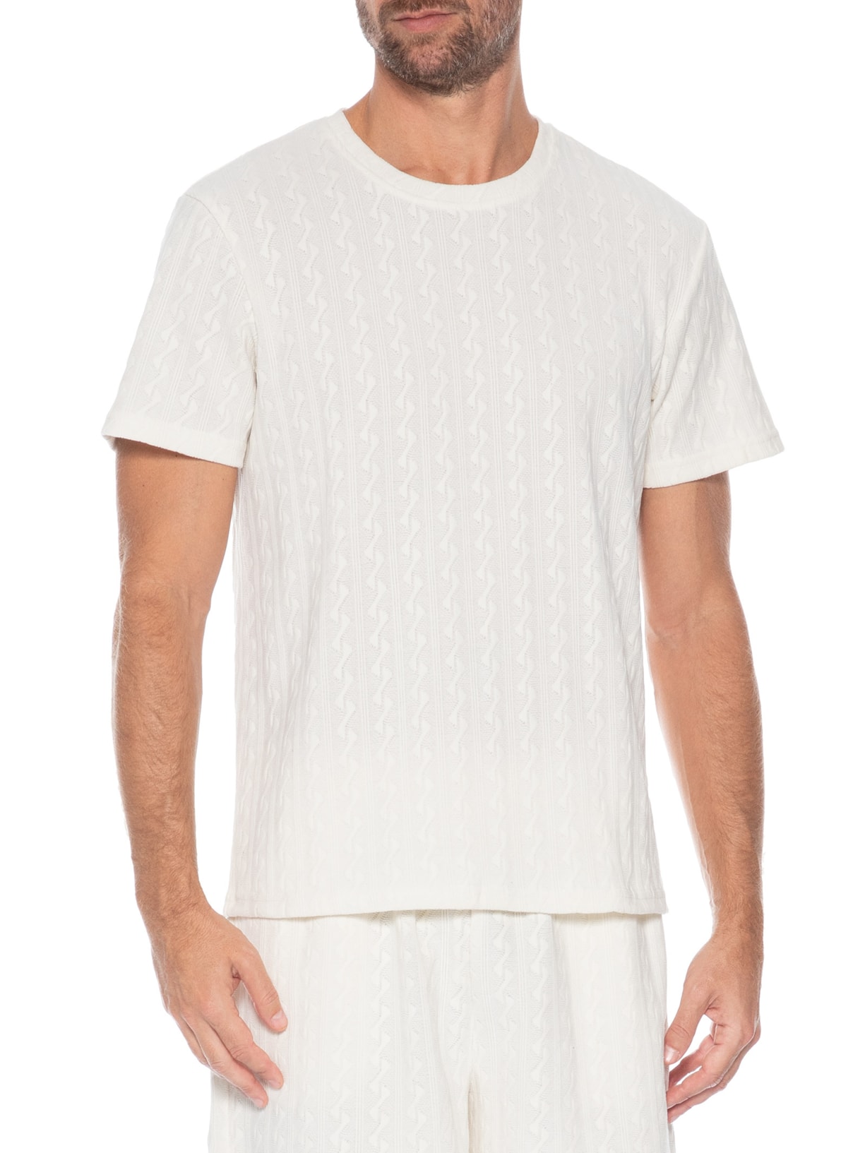 Camiseta Masculina Gola Redonda Texturizada Branco Basiq Men