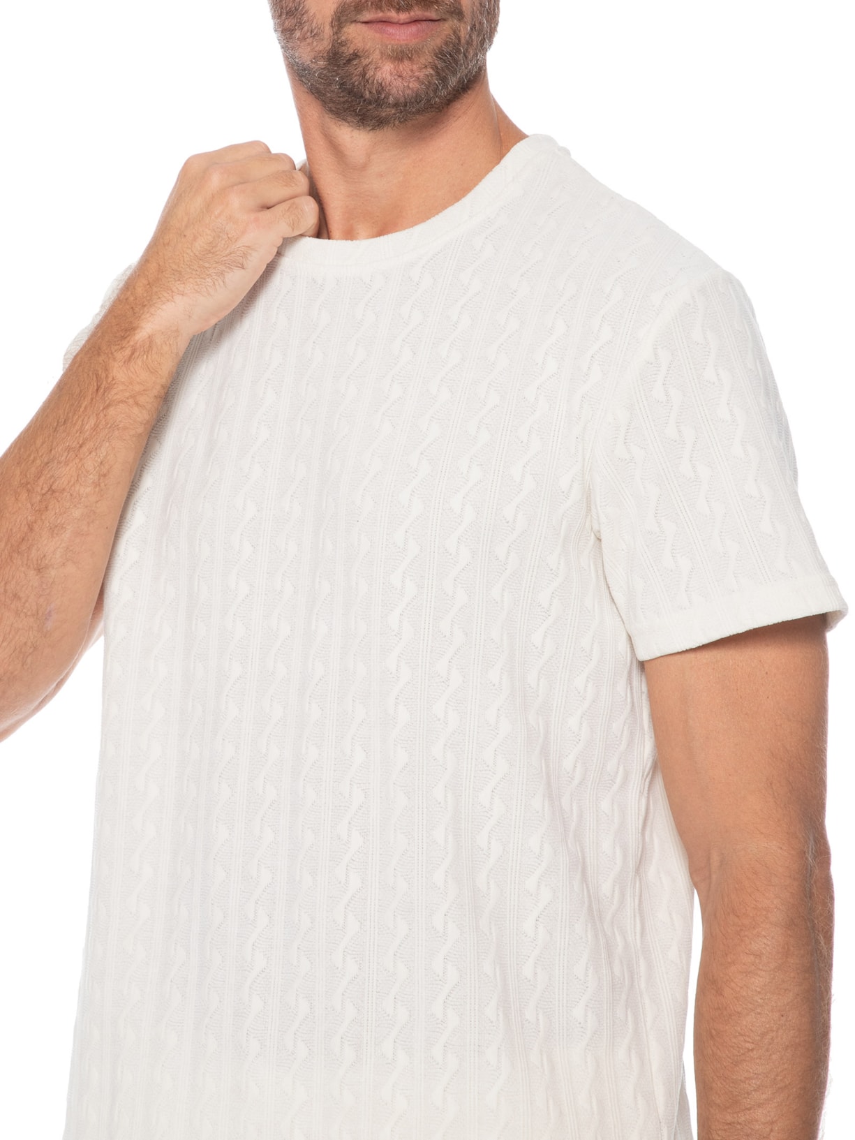 Camiseta Masculina Gola Redonda Texturizada Branco Basiq Men