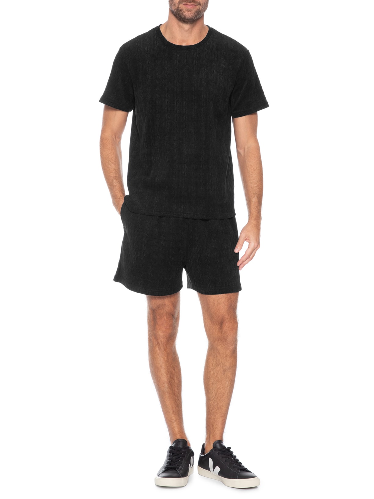 Camiseta Masculina Gola Redonda Texturizada Preto Basiq Men