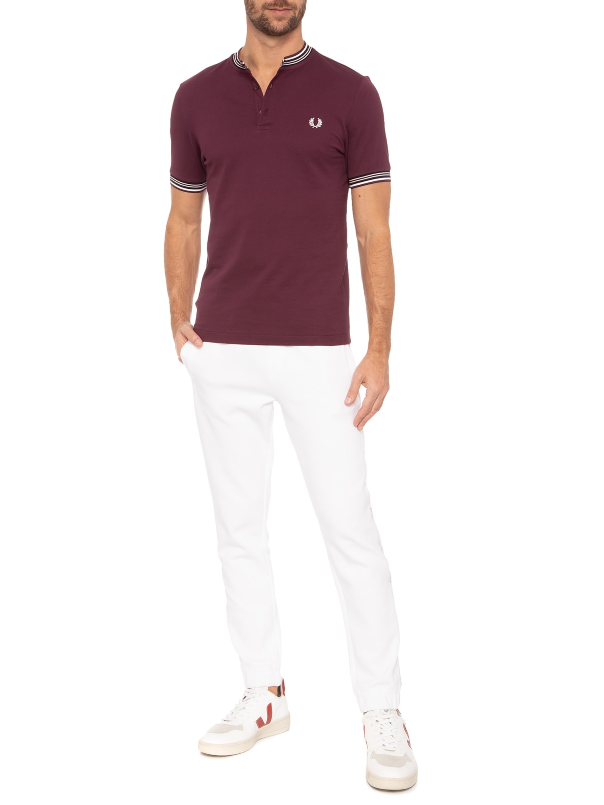 Camiseta Masculina Henley Collar Polo Shirt Vinho Fred Perry