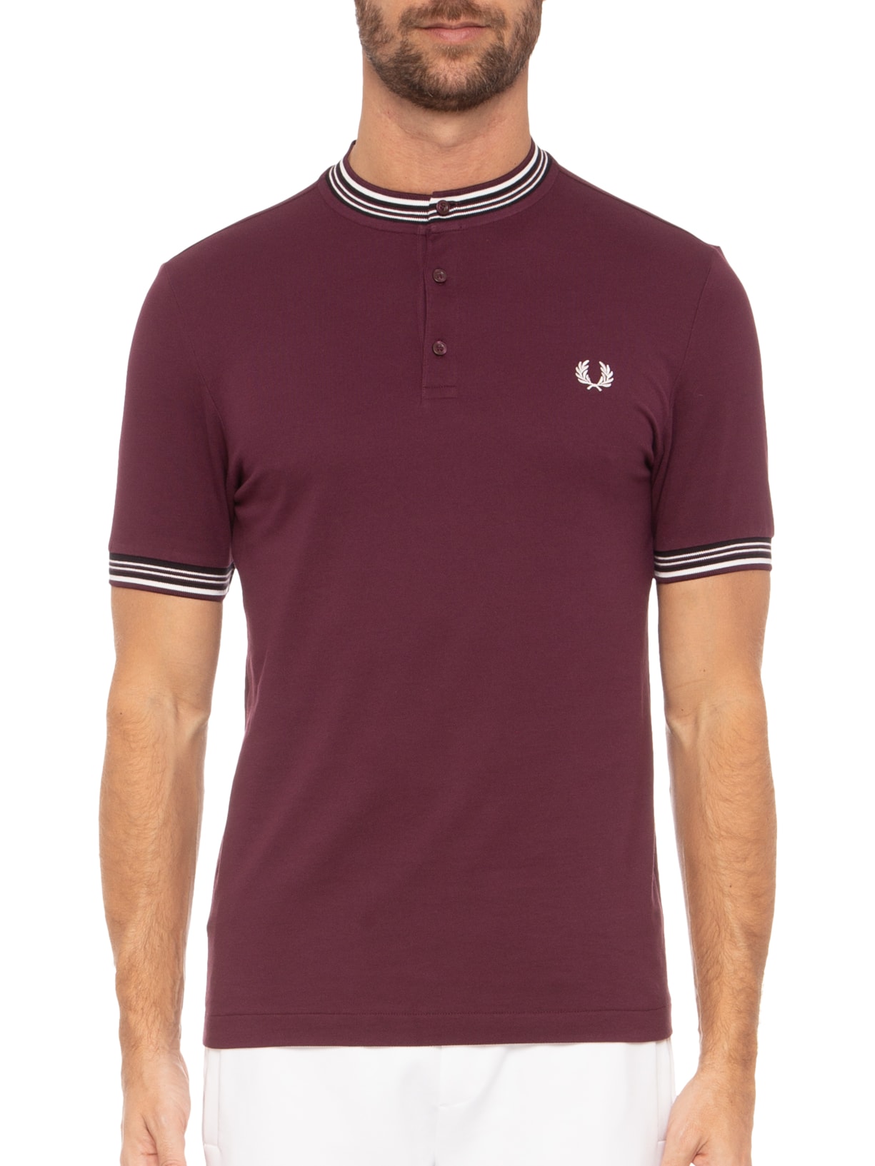 Camiseta Masculina Henley Collar Polo Shirt Vinho Fred Perry