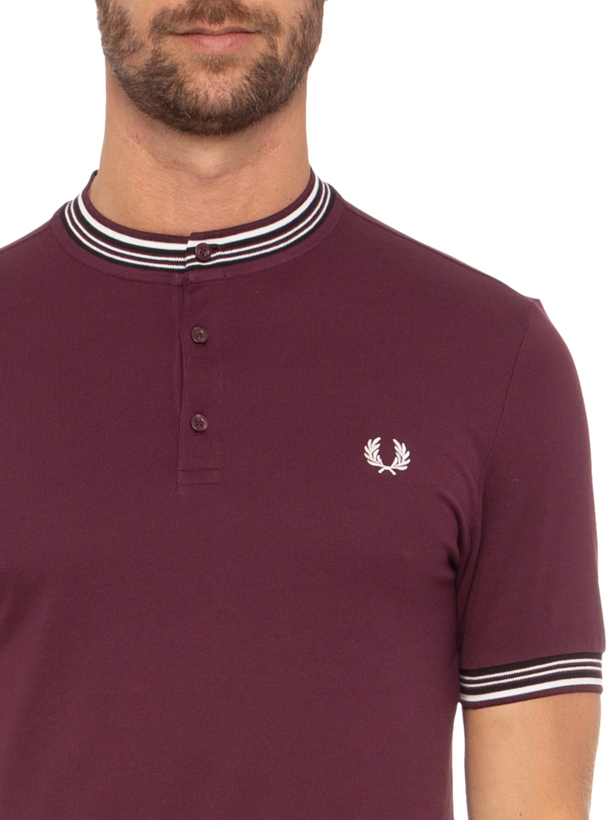 Camiseta Masculina Henley Collar Polo Shirt Vinho Fred Perry
