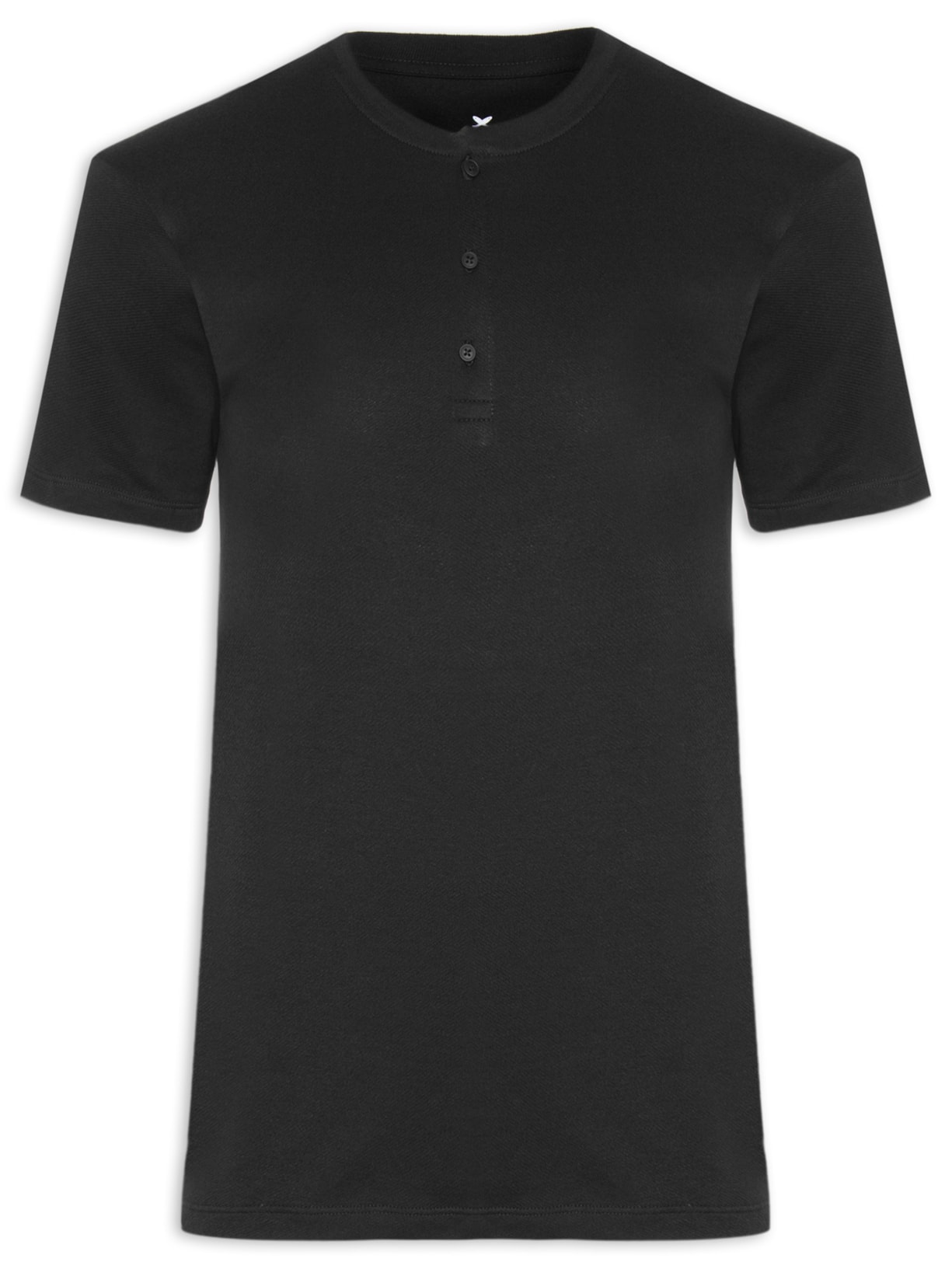 Camiseta Masculina Henley em Algodão - Preto