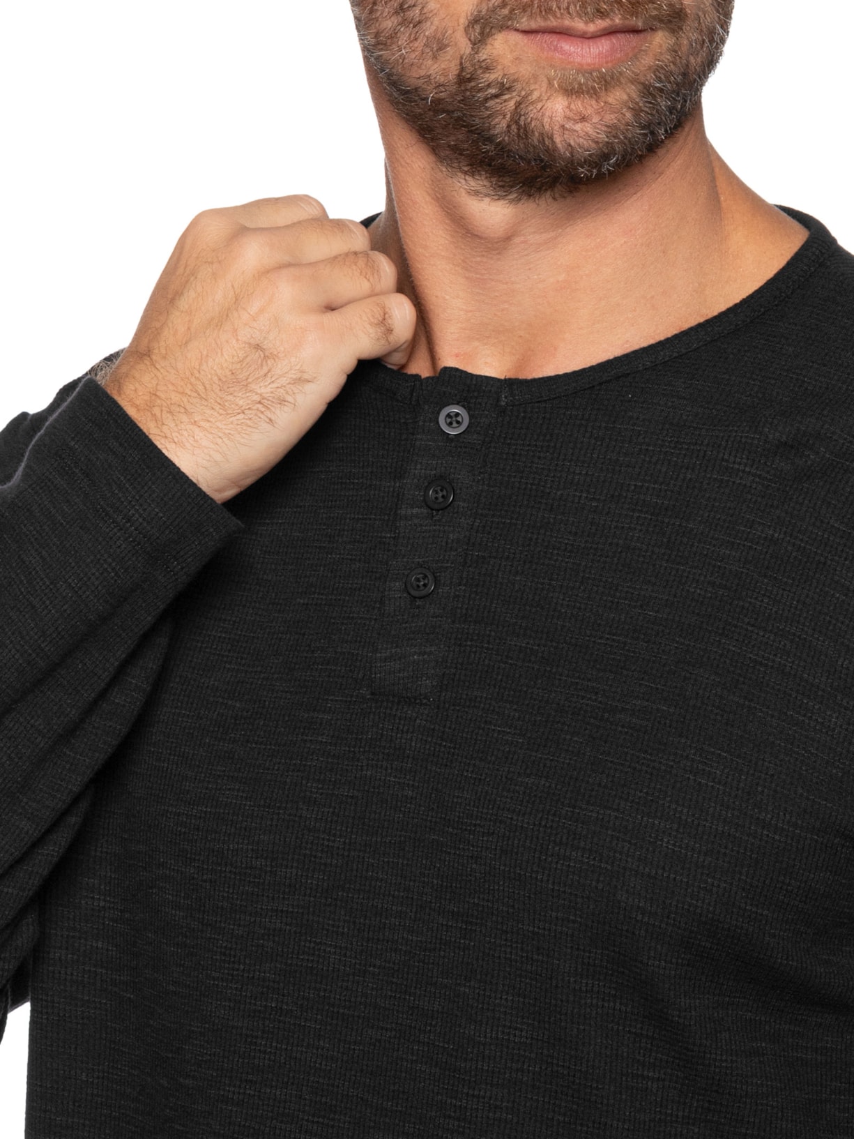 Camiseta Masculina Henley Ml Em Malha Th Preto Hering