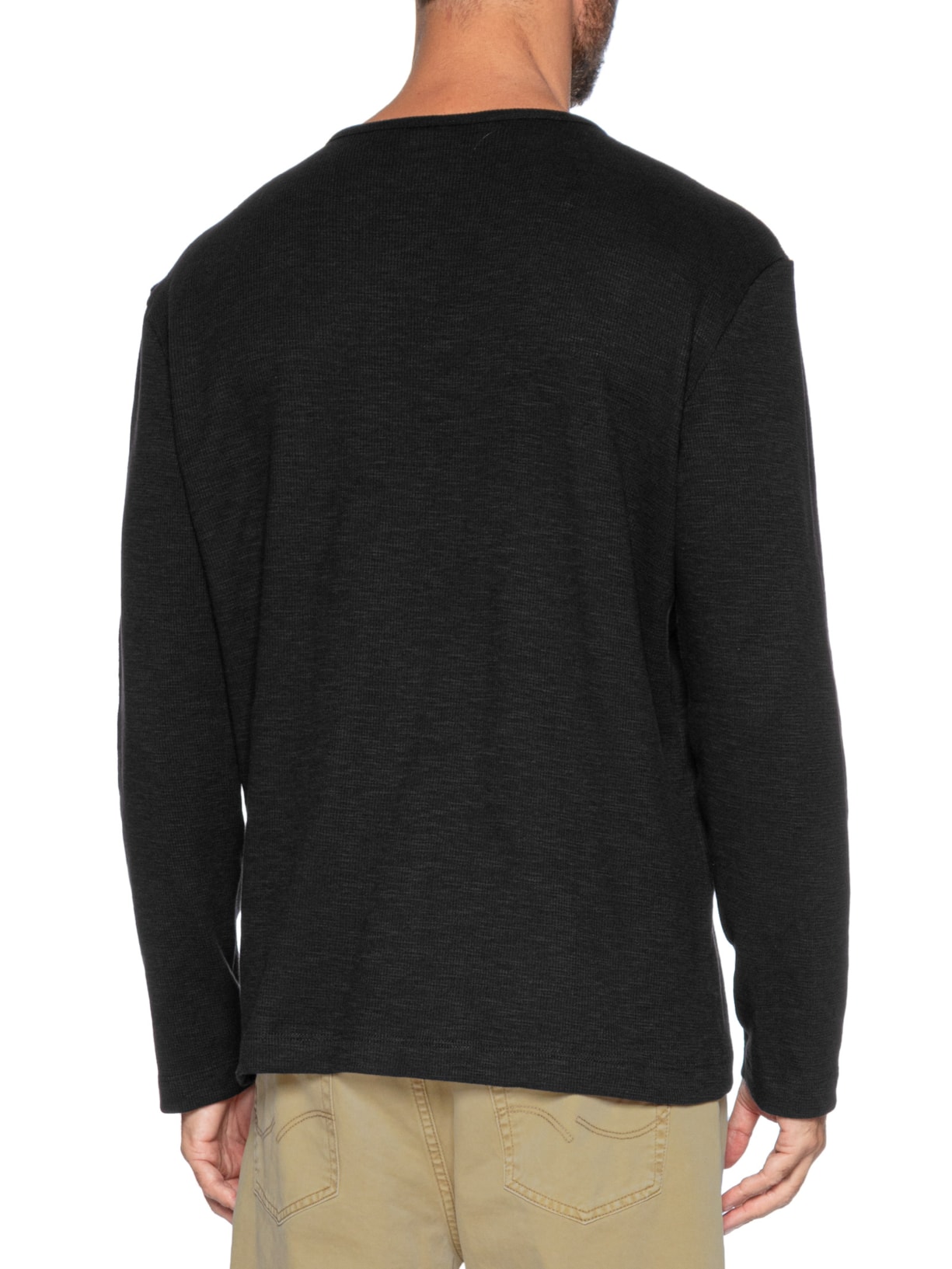 Camiseta Masculina Henley Ml Em Malha Th Preto Hering