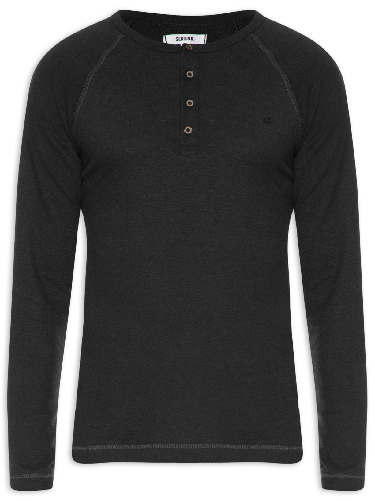 Camiseta Masculina Henley Overlock - Preto