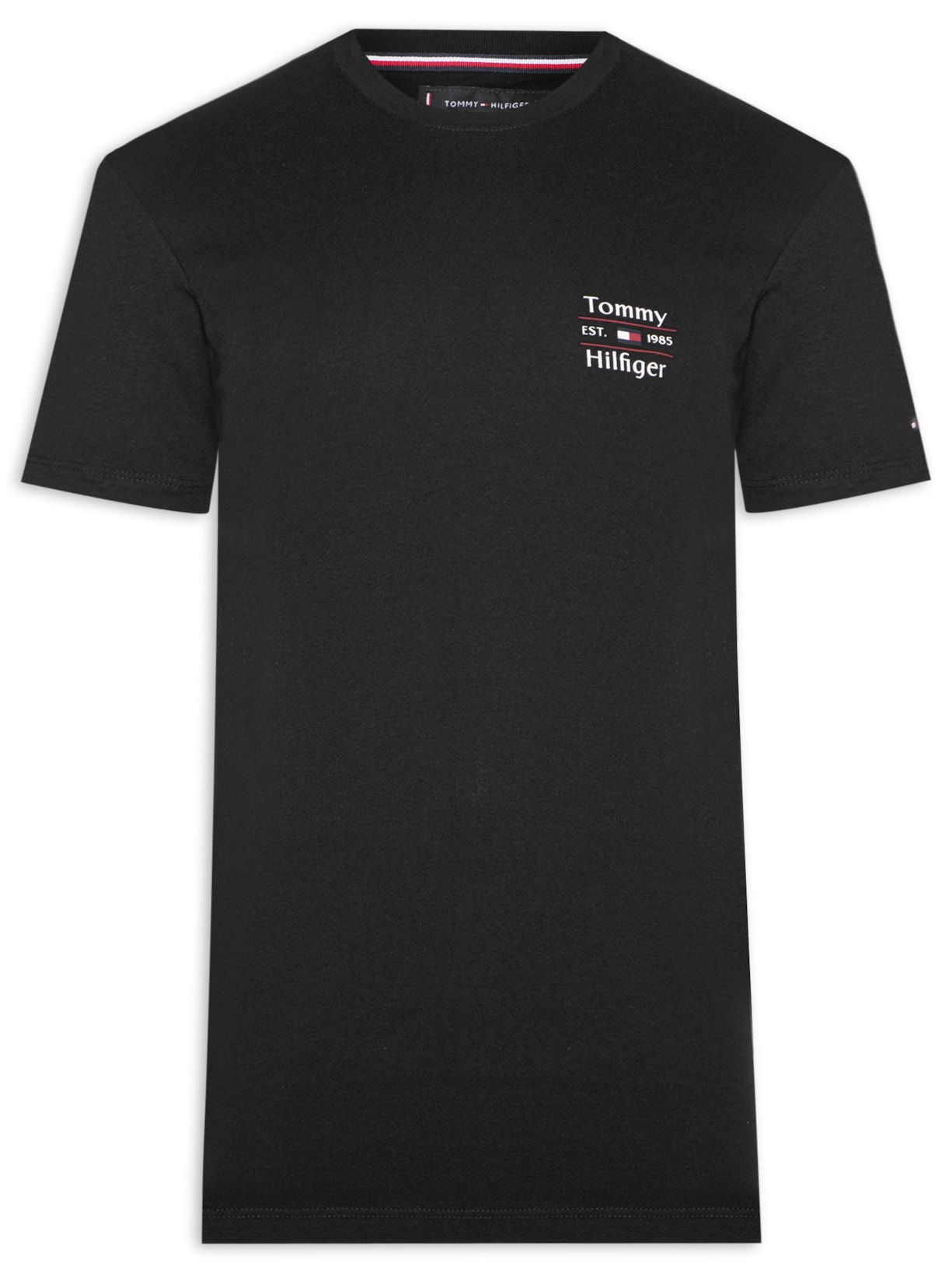 Camiseta Masculina Hilfiger Stack Logo Regular Fit Em Algodão - Preto