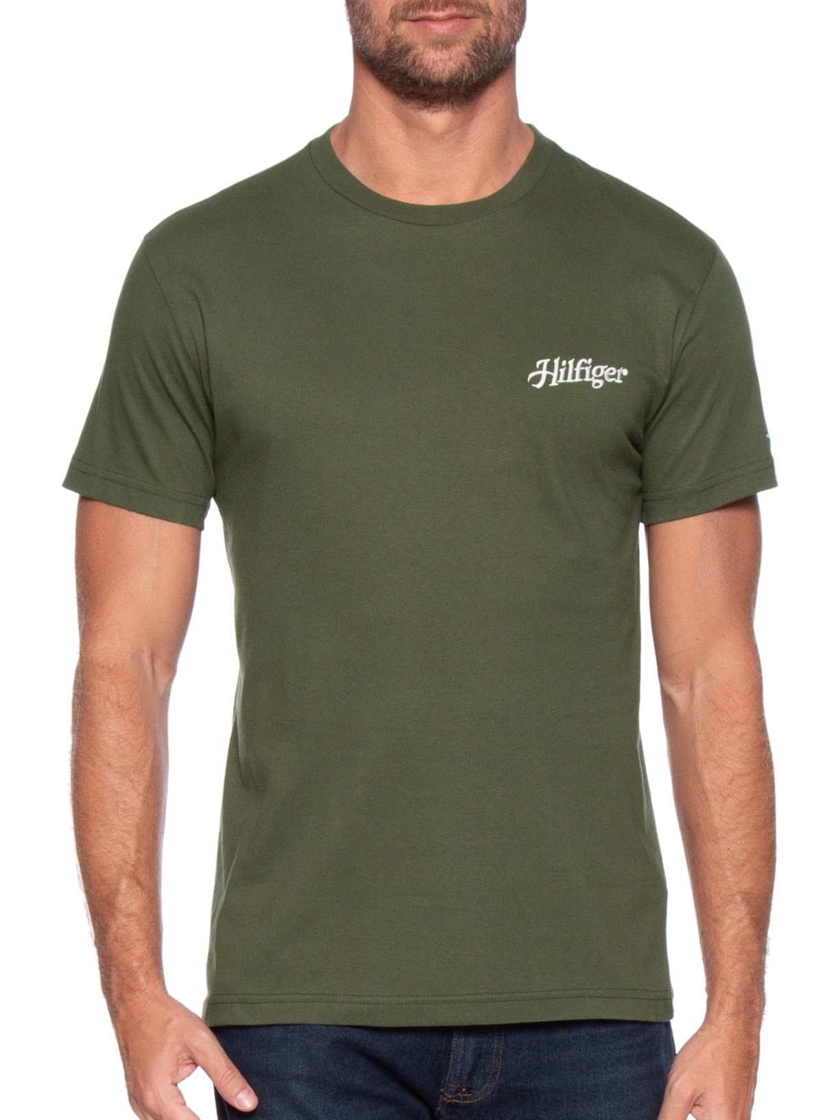 Camiseta Masculina Hilfiger Summer Logo Regular Fit Em Algodão Verde Tommy Hilfiger