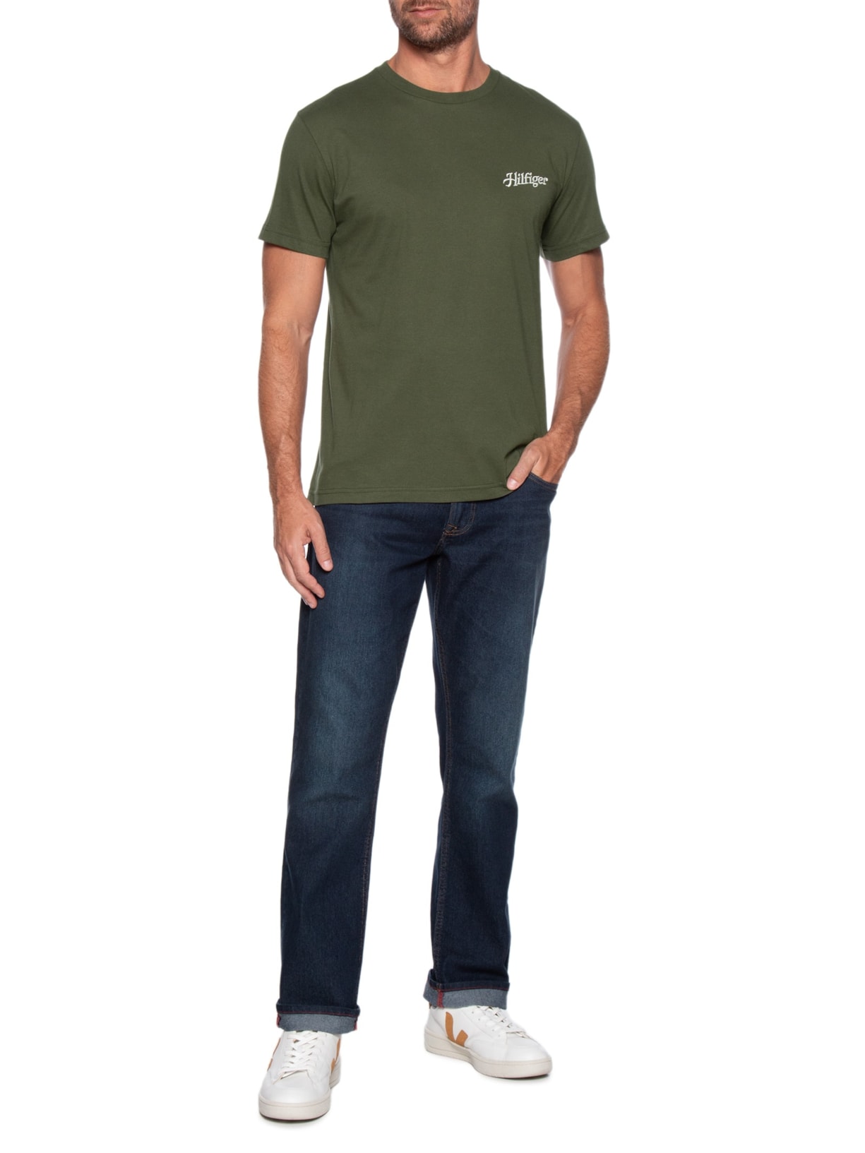 Camiseta Masculina Hilfiger Summer Logo Regular Fit Em Algodão Verde Tommy Hilfiger