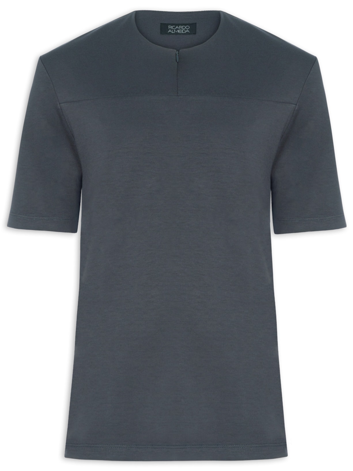 Camiseta Masculina Homemeeting Em Malha Com Elastano Interlock Com Zíper Invisível - Cinza