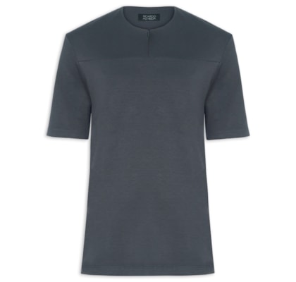 Camiseta Masculina Homemeeting Em Malha Interlock Com Zíper Invisível - Cinza