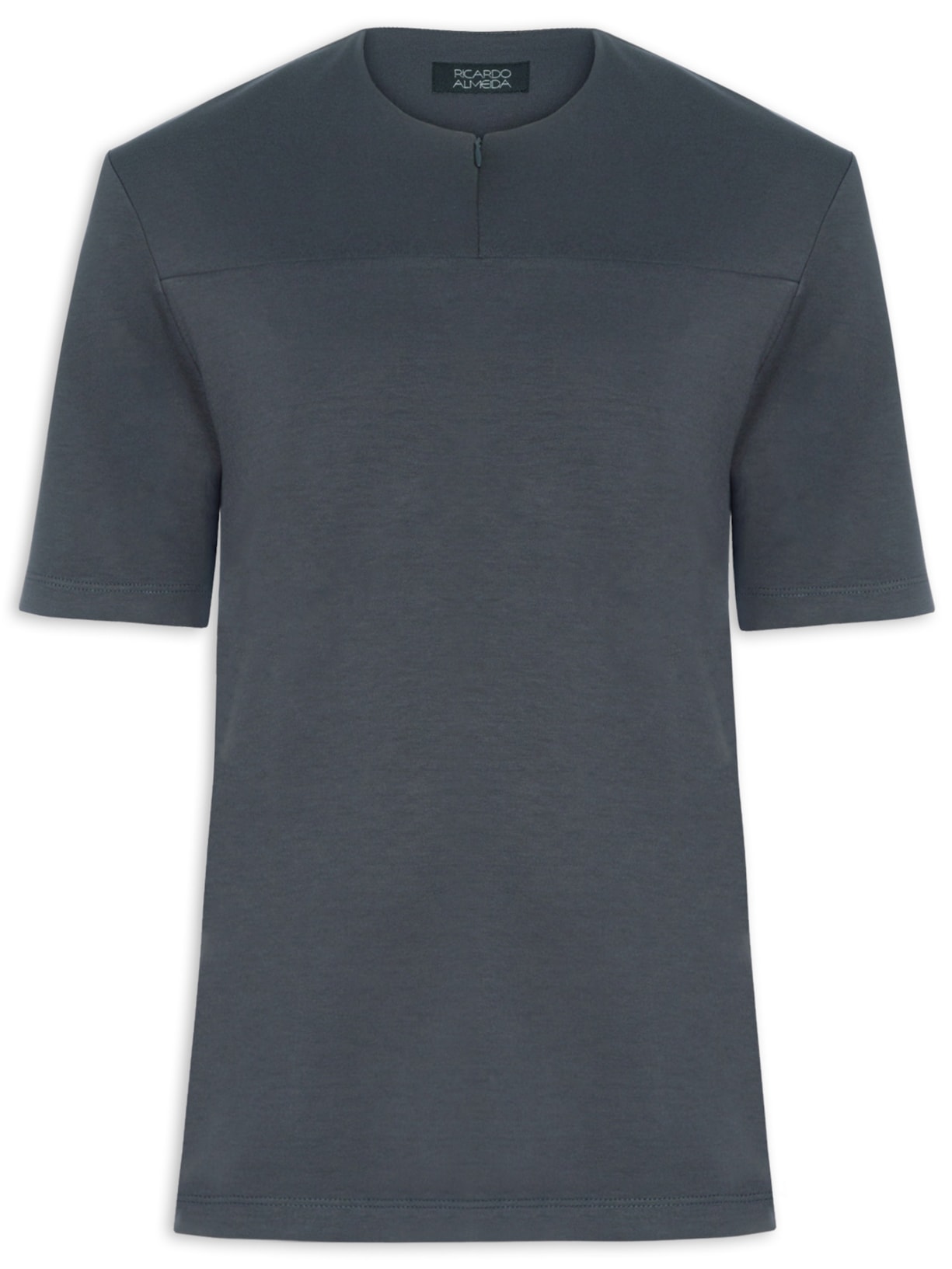 Camiseta Masculina Homemeeting Em Malha Interlock Com Zíper Invisível - Cinza