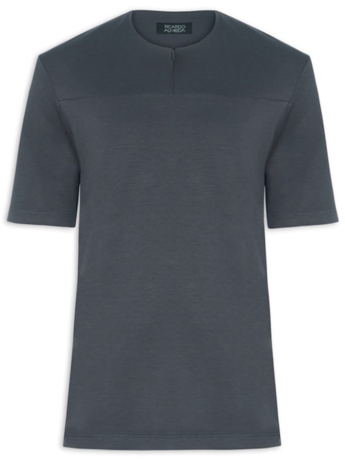Camiseta Masculina Homemeeting Em Malha Interlock Com Zíper Invisível - Cinza