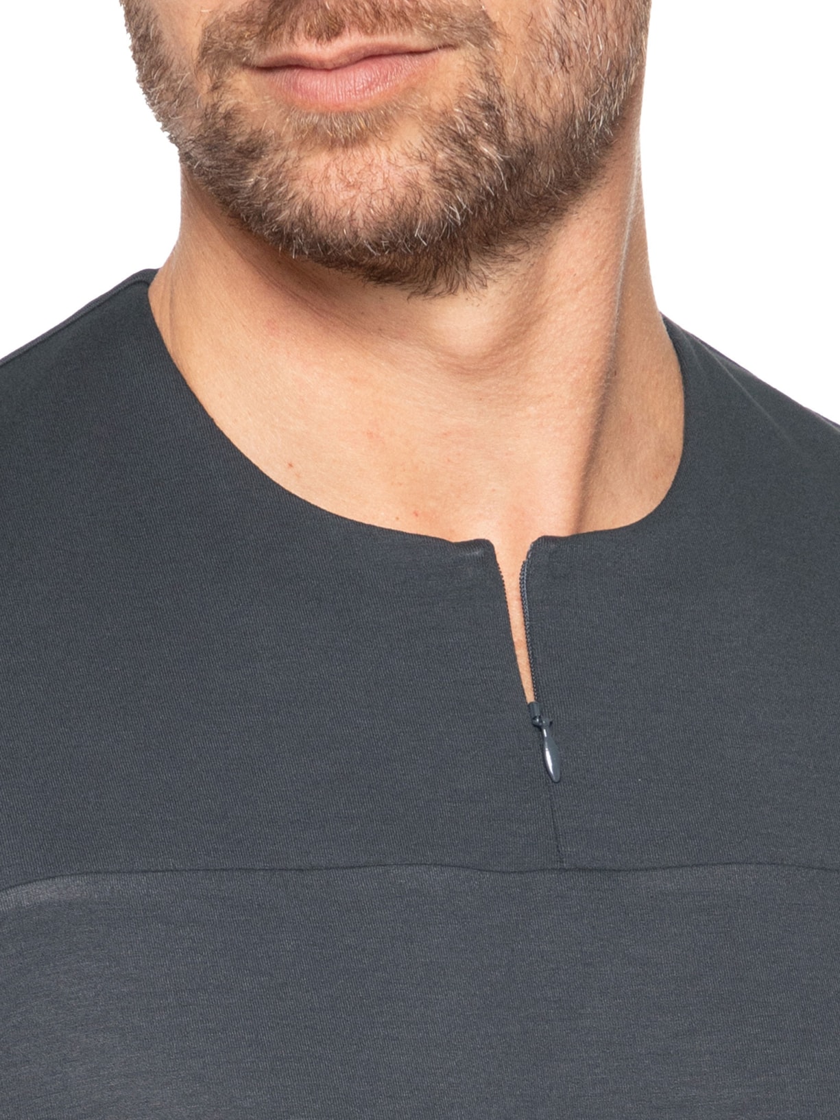 Camiseta Masculina Homemeeting Em Malha Interlock Com Zíper Invisível Cinza Ricardo Almeida