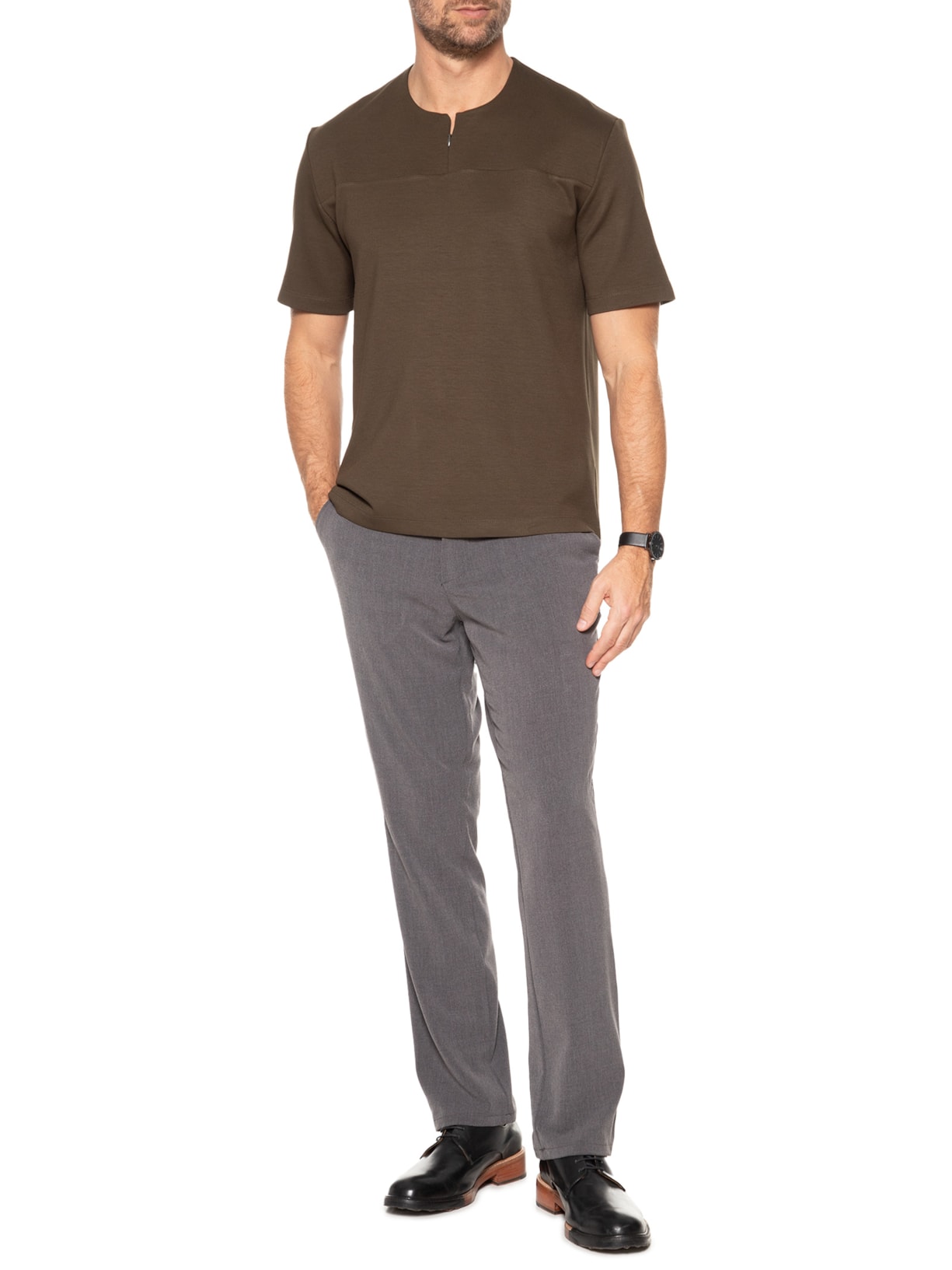 Camiseta Masculina Homemeeting Em Malha Interlock Com Zíper Invisível Verde Ricardo Almeida