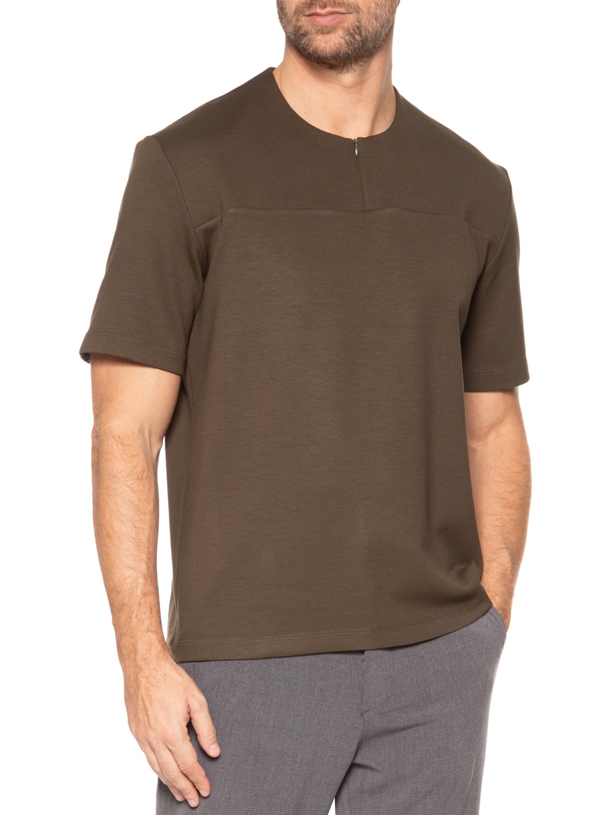 Camiseta Masculina Homemeeting Em Malha Interlock Com Zíper Invisível Verde Ricardo Almeida