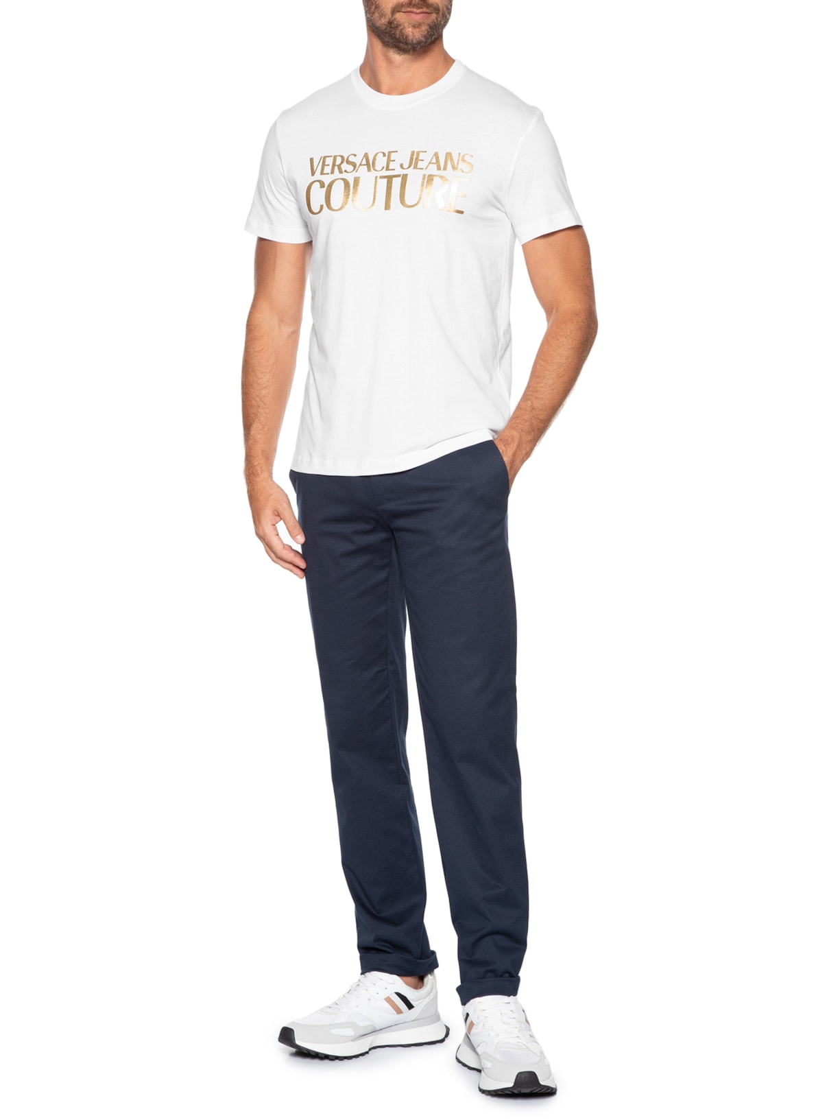 Camiseta Masculina Inst. Logo Thick Foil Branco Versace Jeans Couture