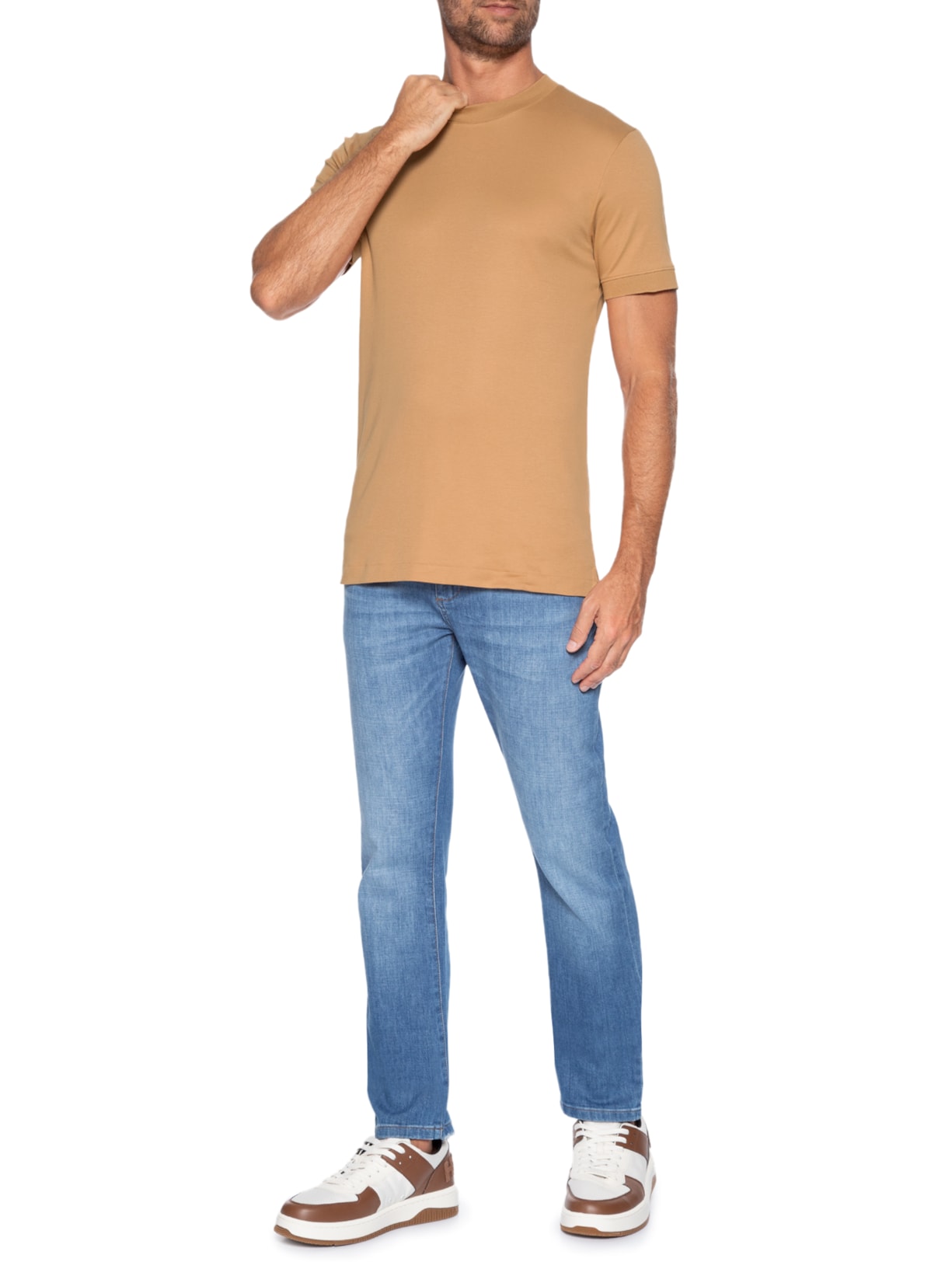 Camiseta Masculina Inter Rib Bege Ricardo Almeida