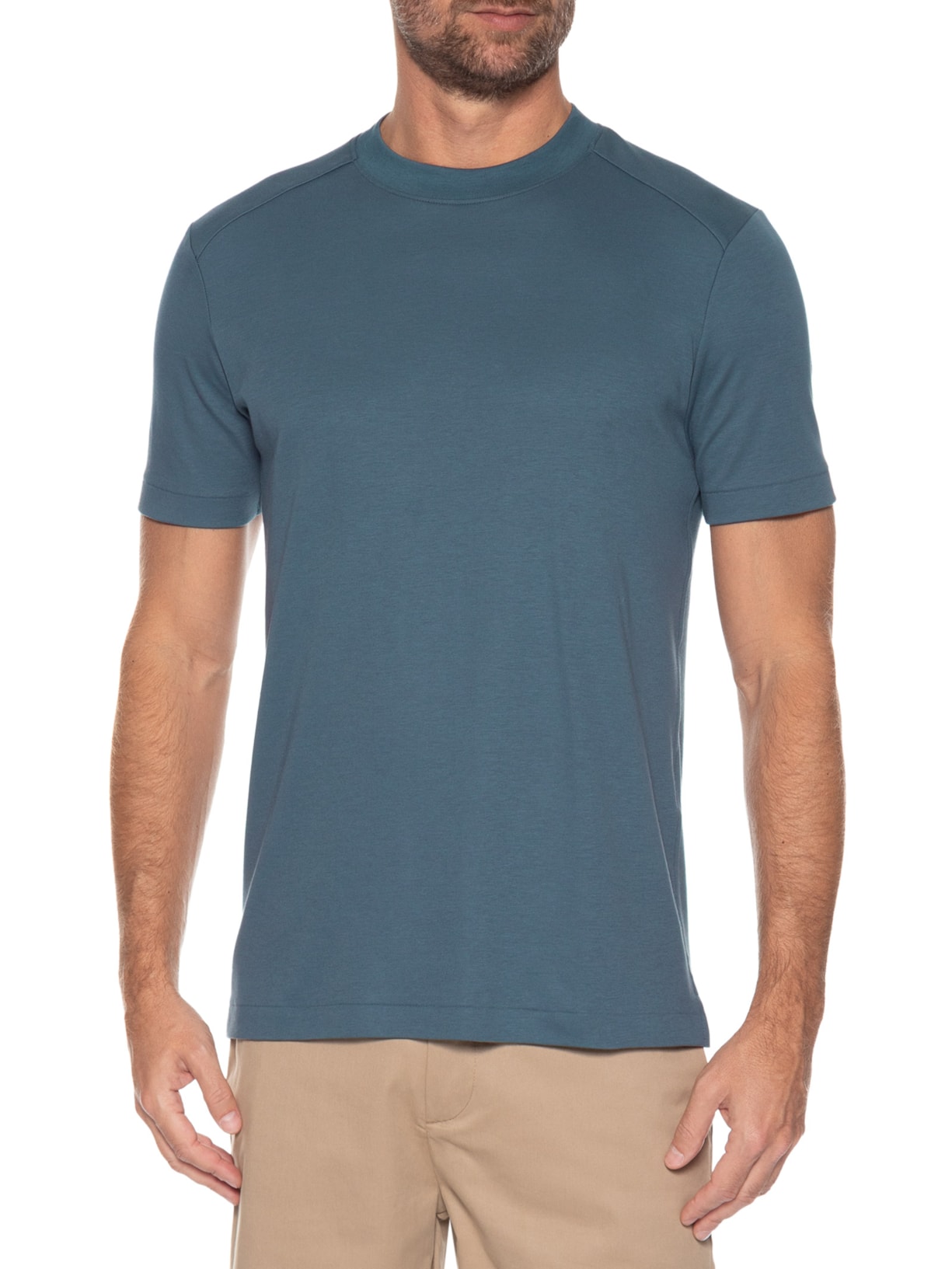Camiseta Masculina Interlock com Recorte Azul Ricardo Almeida
