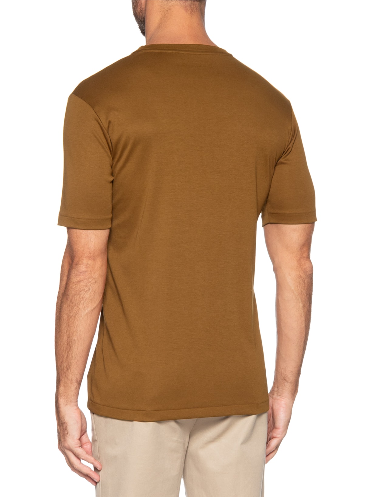 Camiseta Masculina Interlock De Gola Em Algodão Pima Bege Ricardo Almeida