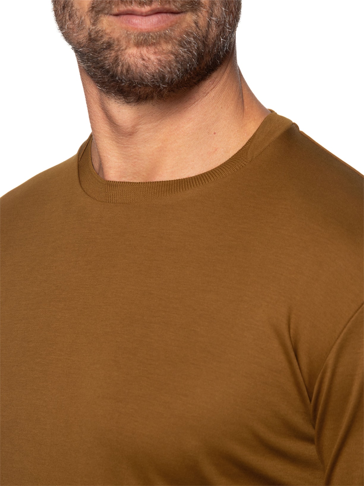 Camiseta Masculina Interlock De Gola Em Algodão Pima Bege Ricardo Almeida