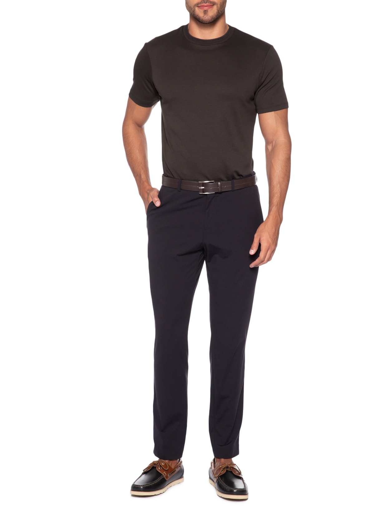 Camiseta Masculina Interlock Fio 50 Gola Marrom Ricardo Almeida